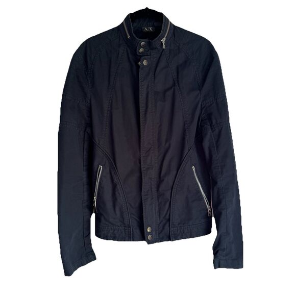 Armani Exchange Women’s Navy Blue Tailored Moto Zipper Accent Jacket Sz Small P - Picture 1 of 5